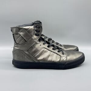 Supra Shoes Mens 10.5 Silver Black Skytop High Top Muska Classic Skate Sneakers